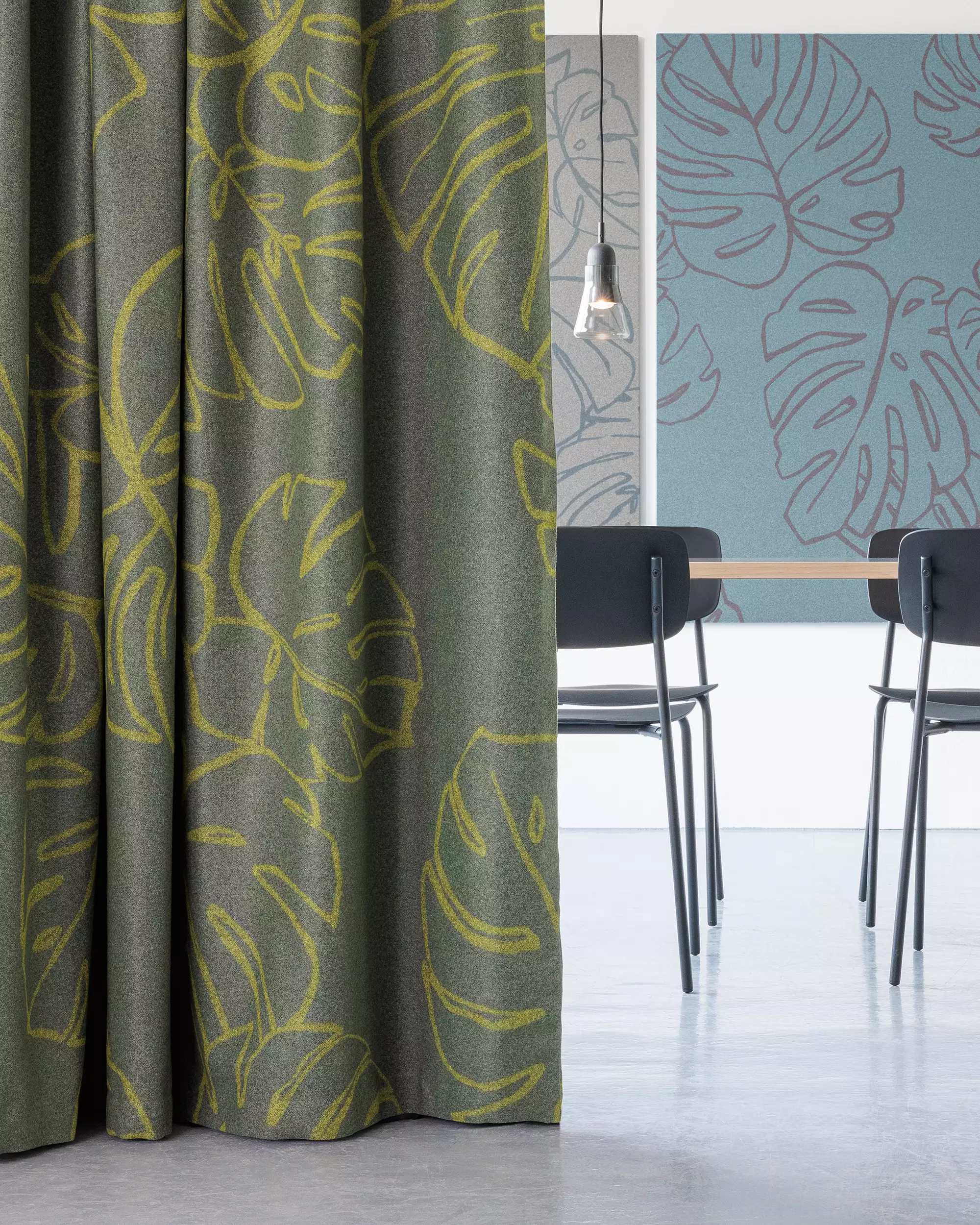 acousticpearls-tropea-tissu-rideau-acoustique-motif-feuilles image 1