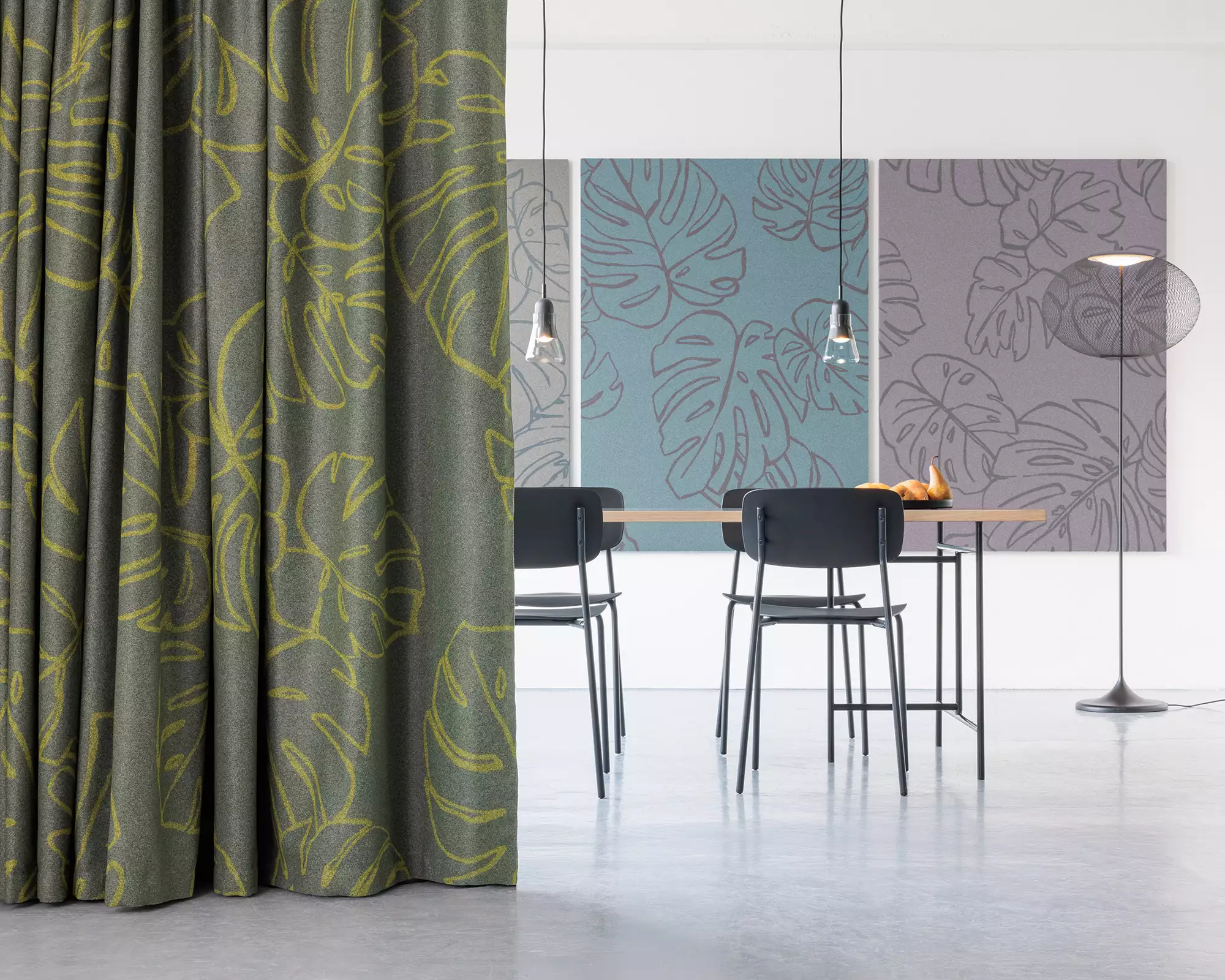 acousticpearls-tropea-tissu-rideau-acoustique-motif-feuilles image 3
